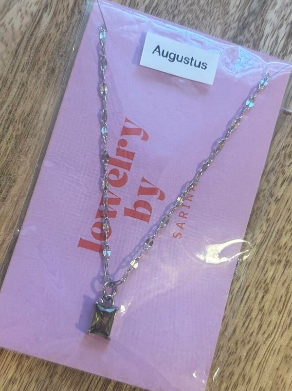 Geboortesteen ketting augustus zilver