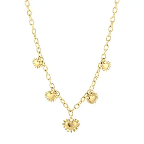 Ketting 5 bubbly hearts Goud