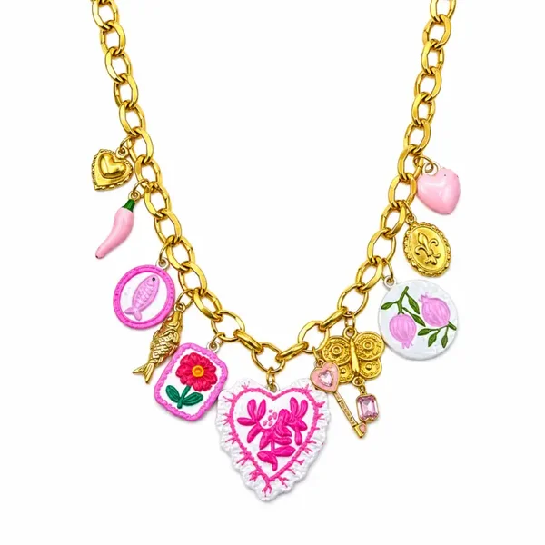 Bedelketting flowels roze