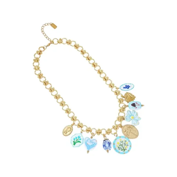 Bedelketting stamp flower blauw