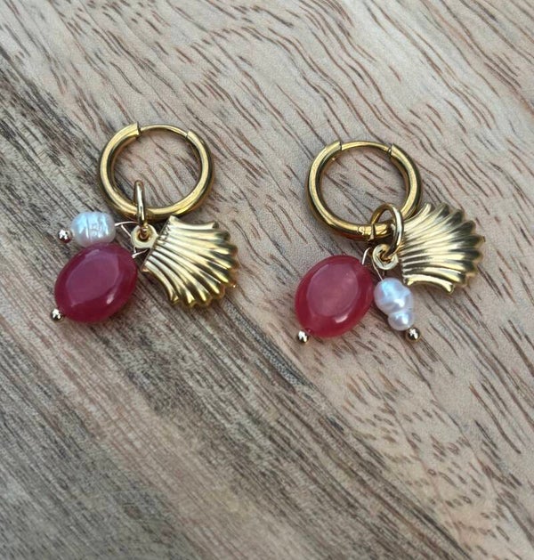 Oorbellen pink seashell
