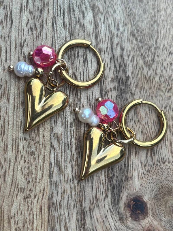 Oorbellen pink heart
