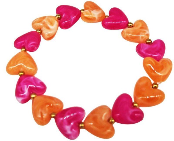 Armband hartjes oranje roze