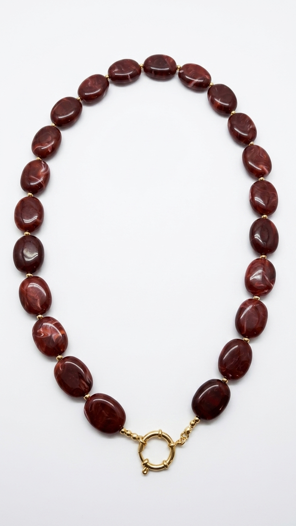 Ketting ovale kralen wijnrood