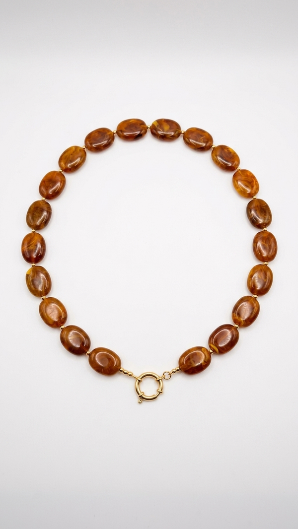 Ketting ovale kralen coffee