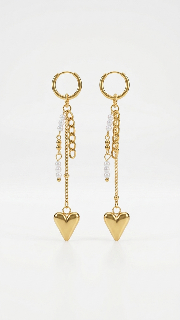 Oorbellen long heart chain