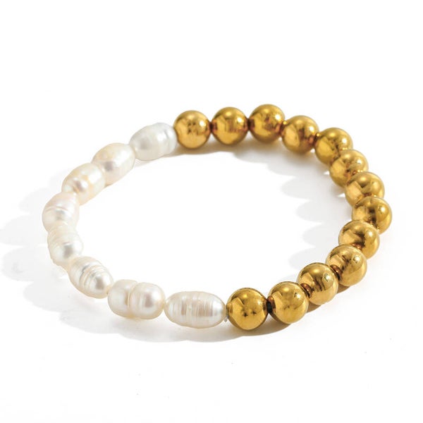 Bolletjes armband met parels goud