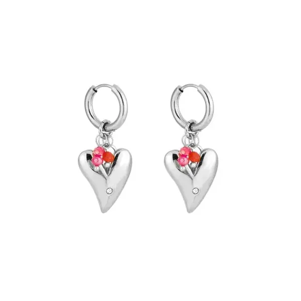 Oorbellen pink heart zilver