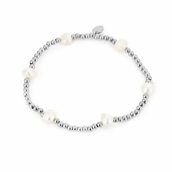 Bolletjes armband met elastiek zilver