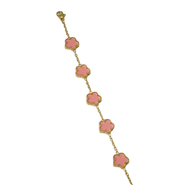 Armband klaver roze  + goud