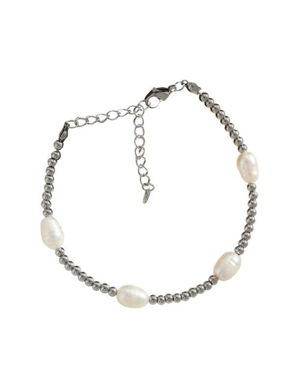 Armband bolletjes met pearls zilver