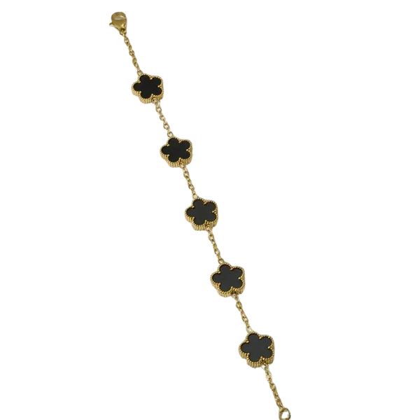Armband klaver goud + zwart