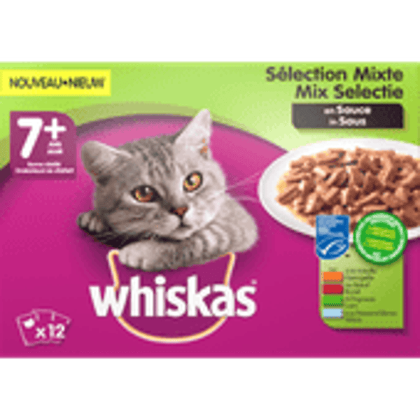 wiskas kattenvoer in saus 7+ doos 12 stuks