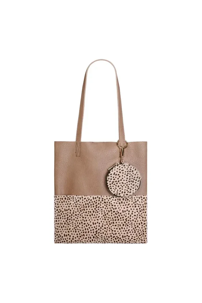 PU shopper in half panter dierenprint beige