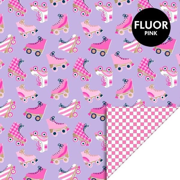Cadeaupapier Roller Skates Lilac Check Flamingo Pink 70cm x 3 mtr