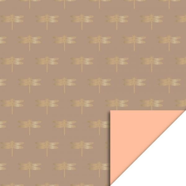 Cadeaupapier Dragonfly Mocha Gold Foil - Peach 70cm x 3mtr