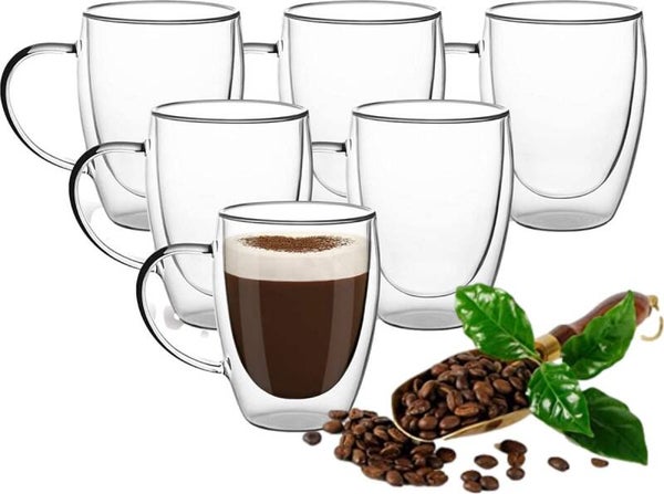 Dubbelwandige glazen met oortje 250 ML - set van 8 x Glazen voor thee, koffie, Latte Macchiato en cappuccino