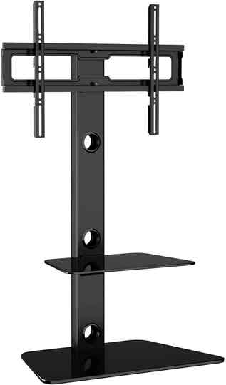 BONTEC Vloer TV standaard voor 32 T/M 65 inch LED OLED LCD Plasma Platte Gebogen TVs, TV Staander met 2 Planken van Gehard Glas,Hoogte Verstelbare TV Standaard,...