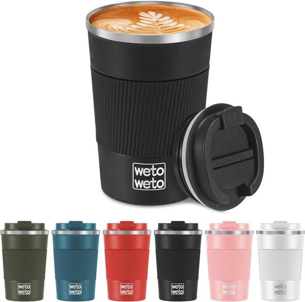 Wetoweto 380 ml koffiemok, geïsoleerde reiskoffiebeker, roestvrijstalen koffiebeker, lekvrije koffiemok met deksel, draagbare thermobeker,