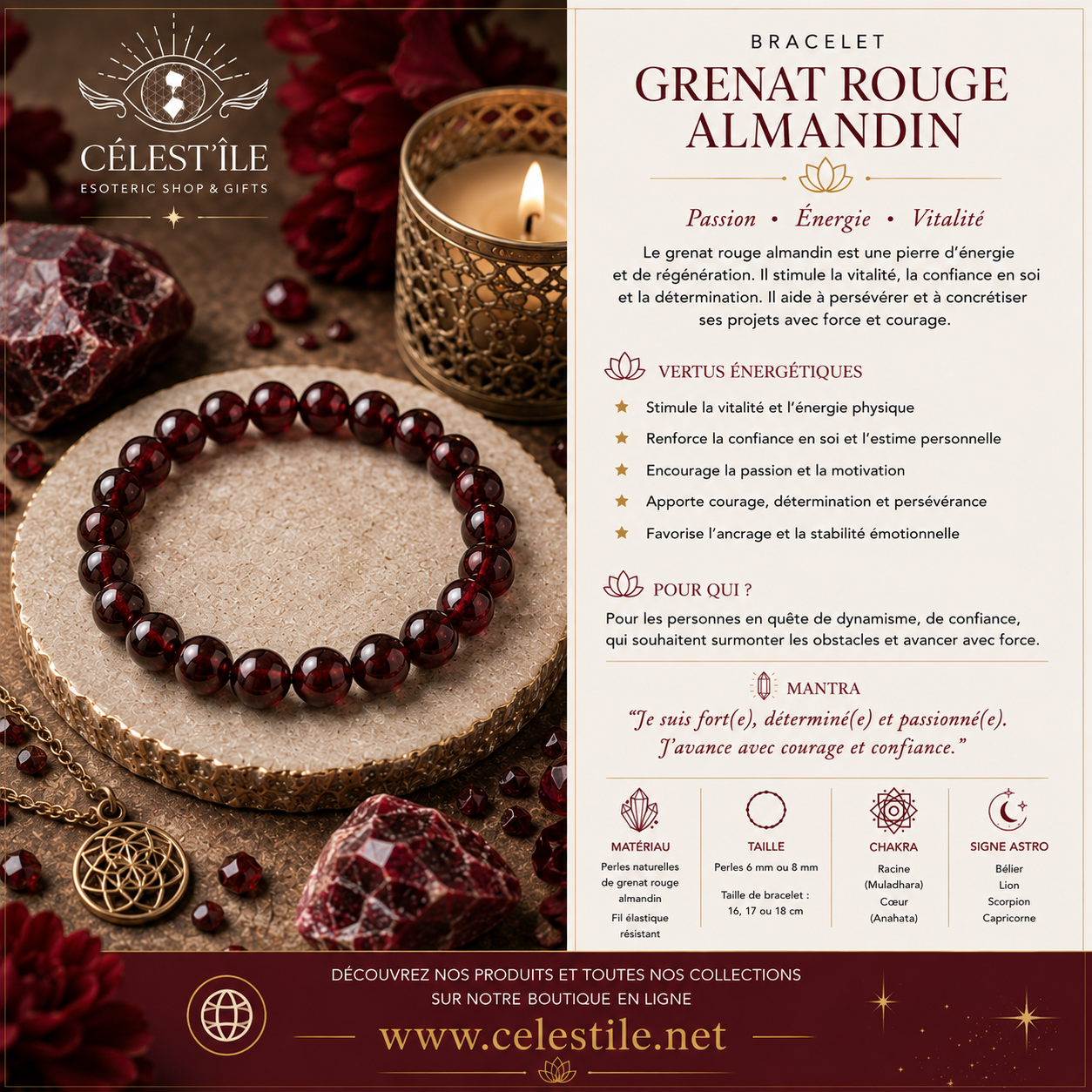 bracelet grenat rouge almandin