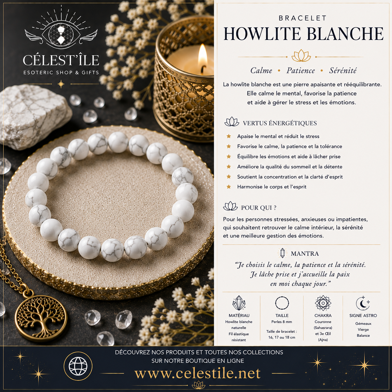 bracelet howlite blanche