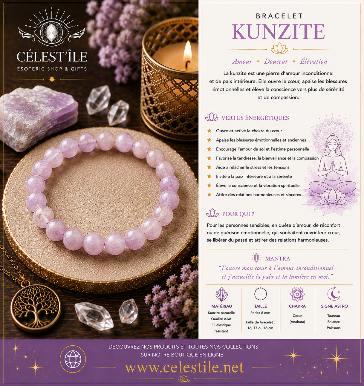 bracelet kunzite 6mm