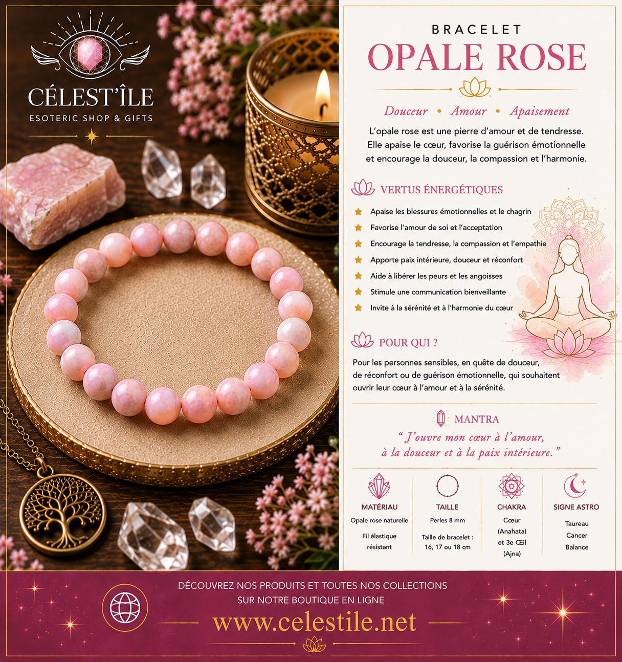 bracelet opale rose