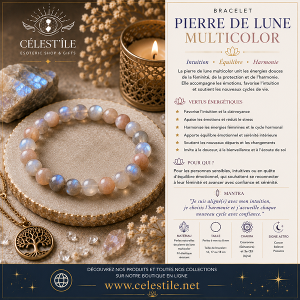 bracelet pierre de lune multicolor