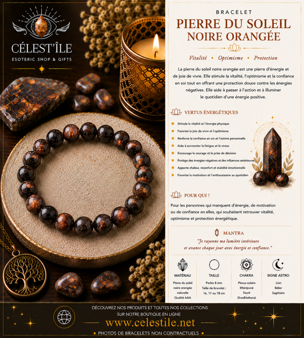 Bracelet Pierre du Soleil Noire Orangée