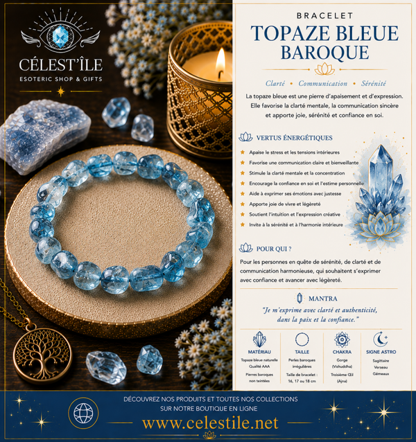 bracelet topaze bleue baroque 4-6mm