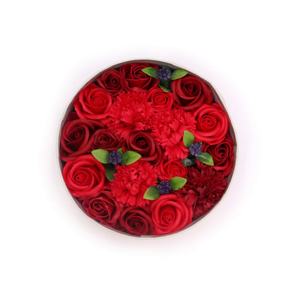 Boîte Ronde de Fleurs de Bain – Roses Rouges