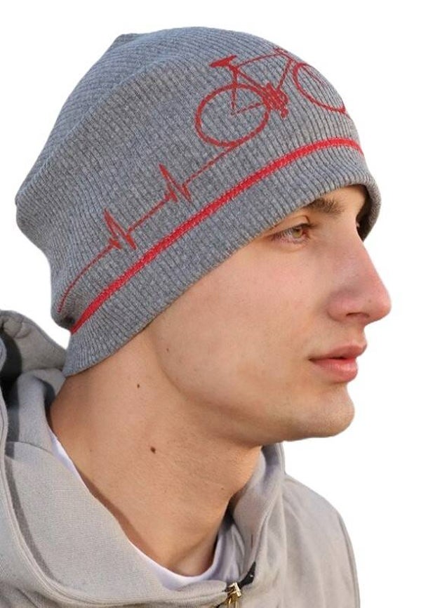 12358 IT NONONO beanie muts Bicycle grijs met zeefdruk