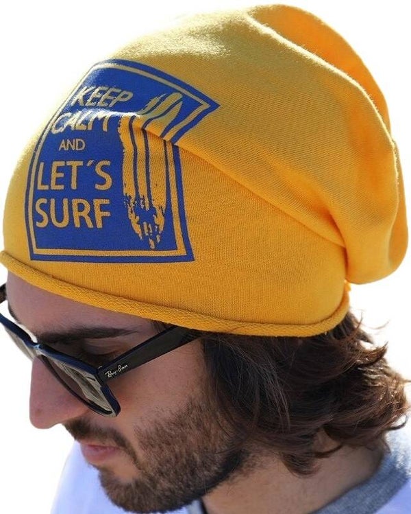19758 IT NONONO beanie muts Let's surf yellow LXL