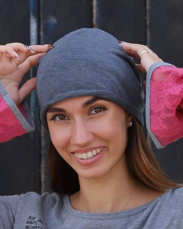 19788 IT NoNoNo slouch beanie muts jersey dark melange grey SM