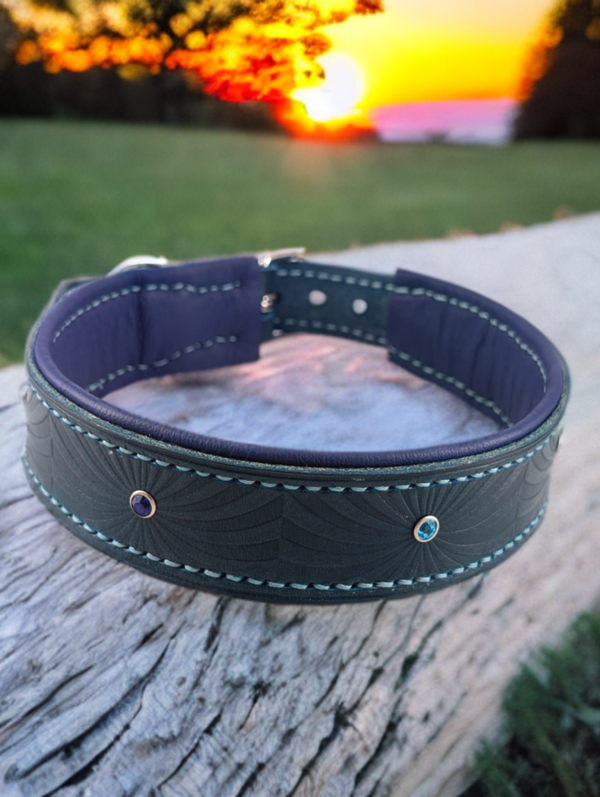 Hundehalsband aus Leder, türkis - Lederhalsband türkis