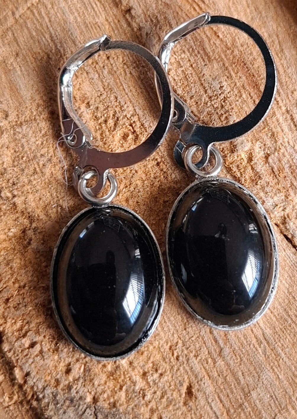 Ovaalvormige obsidiaan oorbellen