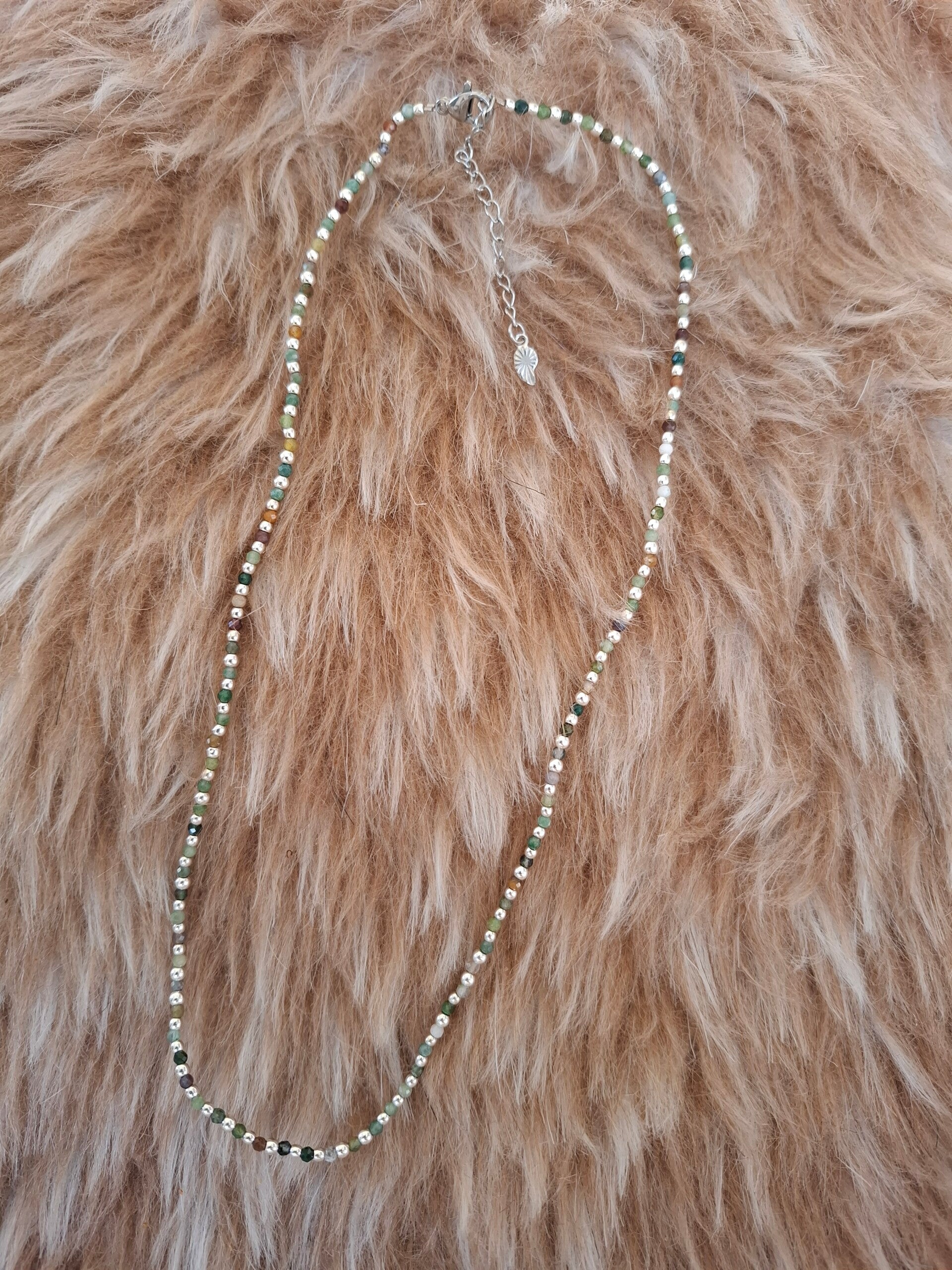 Indian agaat zilverkleurige ketting