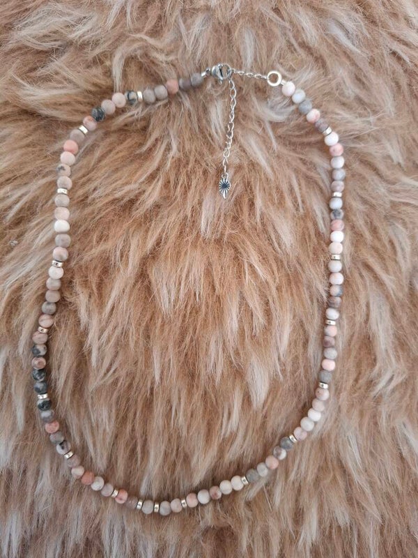 Zebra jaspis zilverkleurige ketting