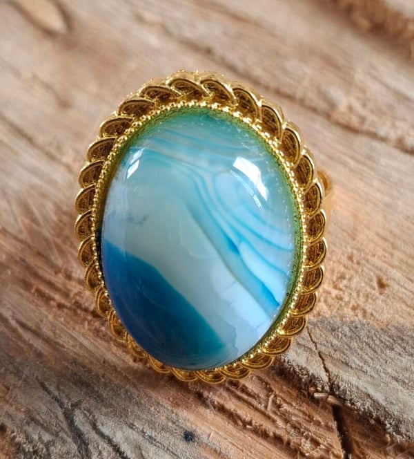 Blauwe agaat ring