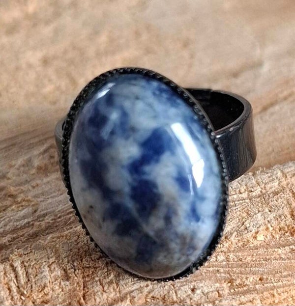 Sodaliet zwarte rvs ring