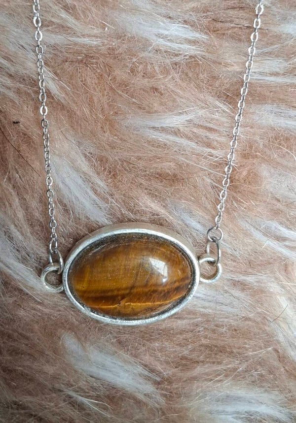 Tijgeroog ketting zilverkleurig