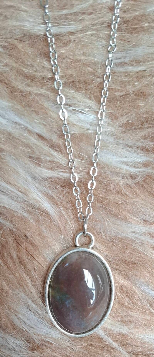 Indian agaat ketting zilverkleurig
