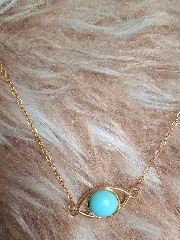 Turquoise ketting goudkleurig