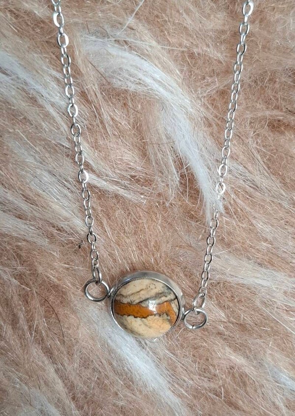 Picture jaspis ketting zilverkleurig
