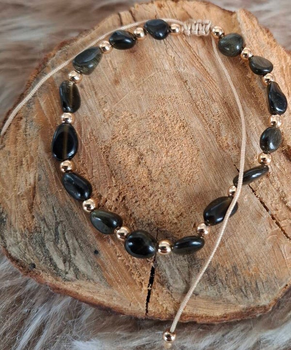 Gouden obsidiaan nugget armband