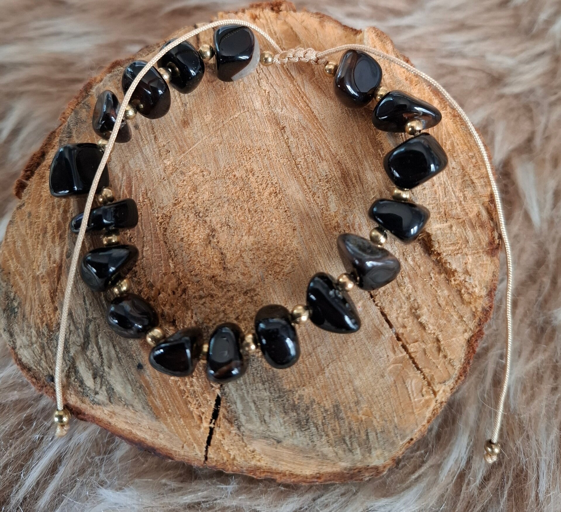 Zwarte agaat nugget armband