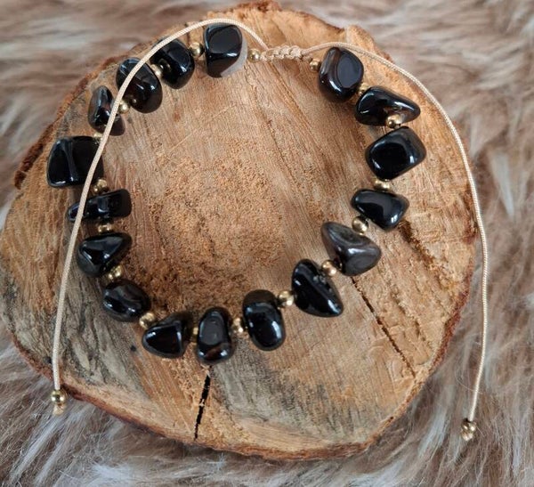 Zwarte agaat nugget armband