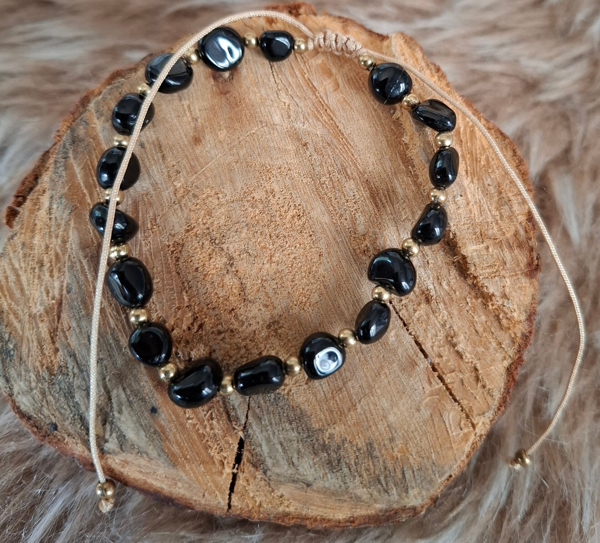Zwarte Obsidiaan nugget armband