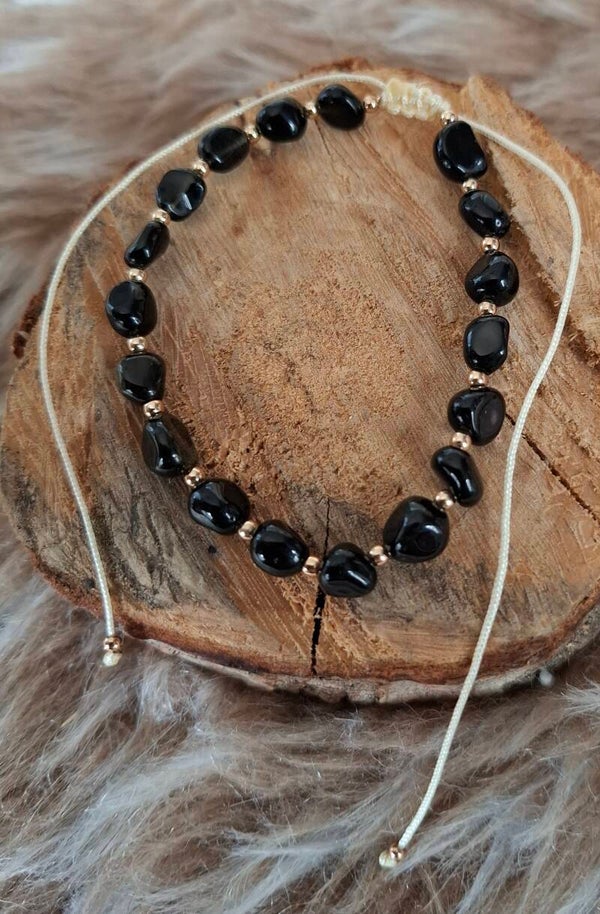 Zwarte Obsidiaan nugget armband