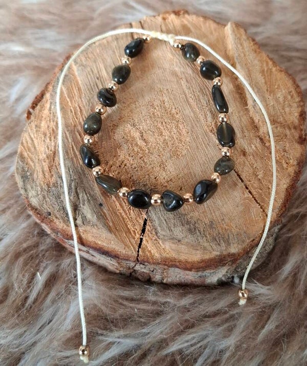 Gouden obsidiaan nugget armband